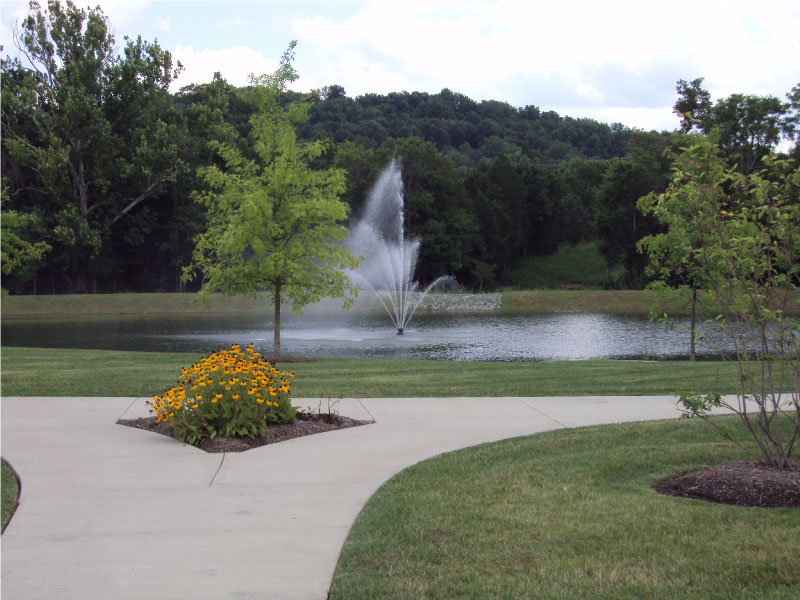 Commercial landscaping around a pond